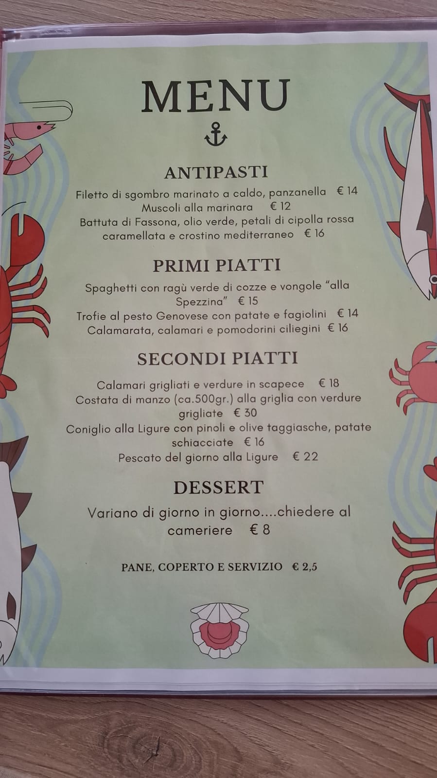 Il menu cartaceo del Bar Ristorante Gabri